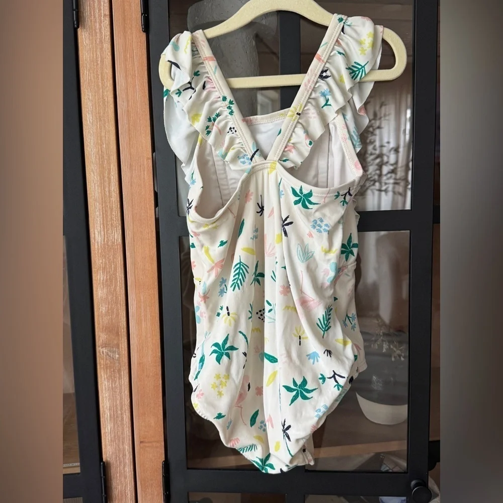 Hanna Andersson one piece swimsuit scru colorful print ruffles criss cross girls